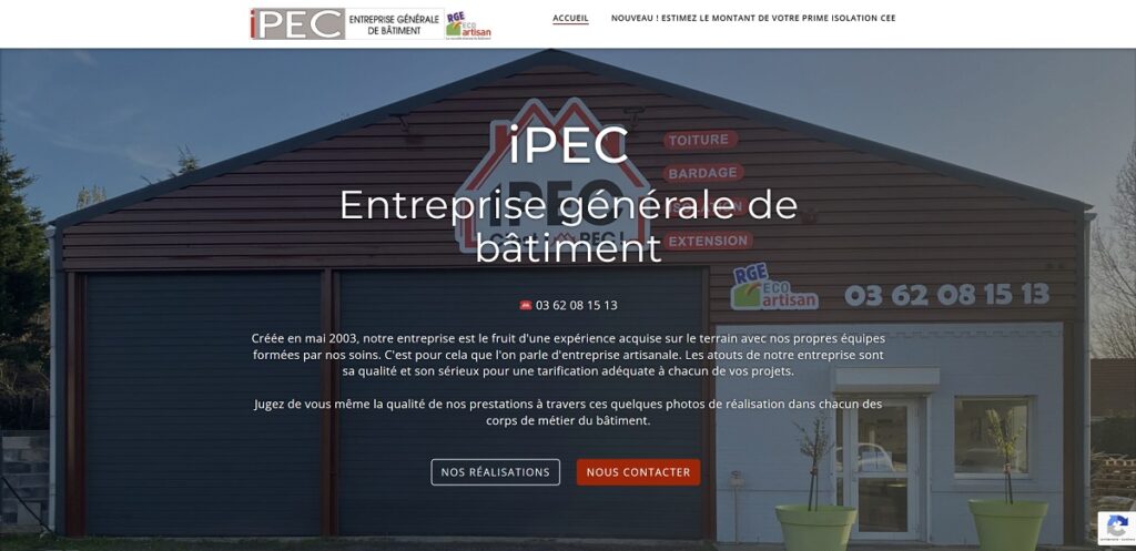 Site internet de l'entreprises IPEC, entreprise de bâtiment général.