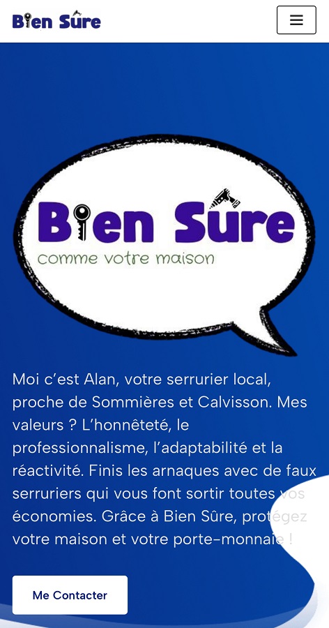Site internet d'un serrurier, Bien Sûre, version mobile.