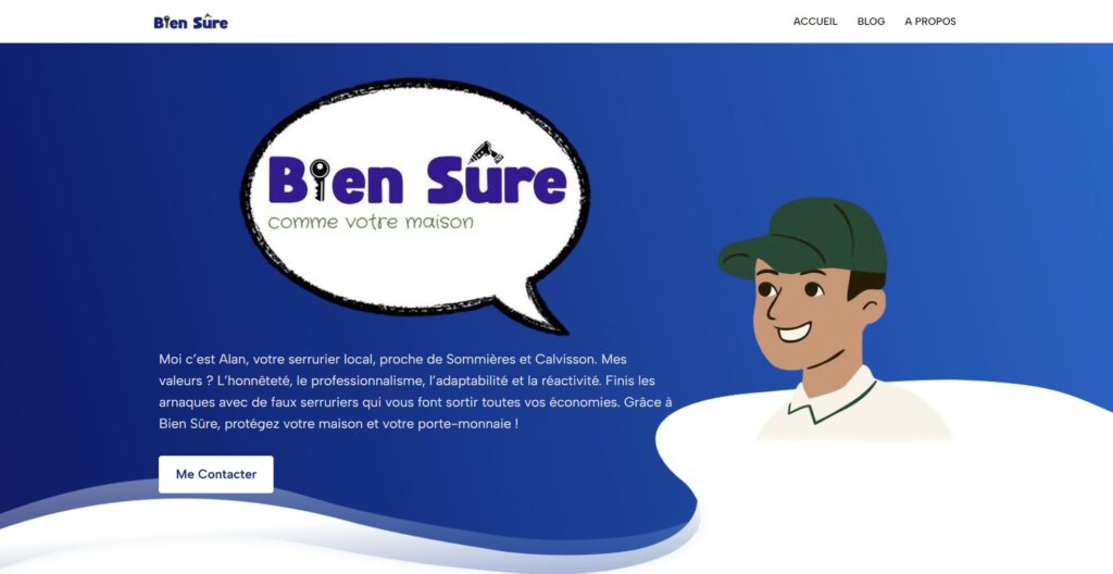 Site internet d'un serrurier, Bien Sûre, version ordinateur.